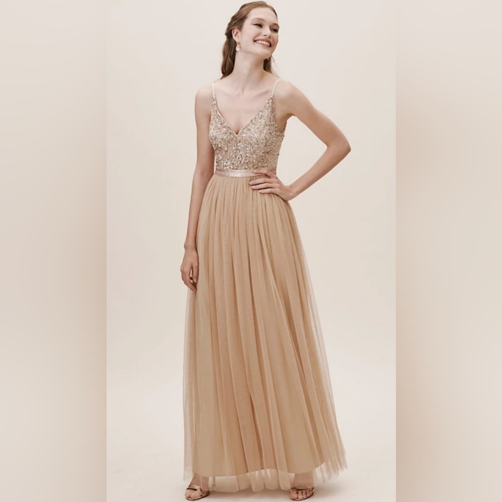 Anthropologie BHLDN Avery Sequin, Beaded Top. Formal Gown. NWOT Size 6.
